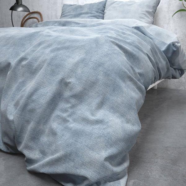 Brushed Cotton - Rich Flannel Duvet Cover Set Washed | Blue | Single - 140cm (W) x 220cm (L) - The Bedding & Blankets Store