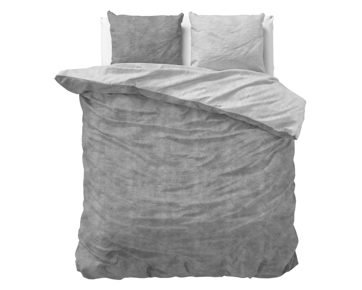 Brushed Cotton - Rich Flannel Duvet Cover Set Washed | Grey | Double - 200cm (W) x 220cm (L) - The Bedding & Blankets Store