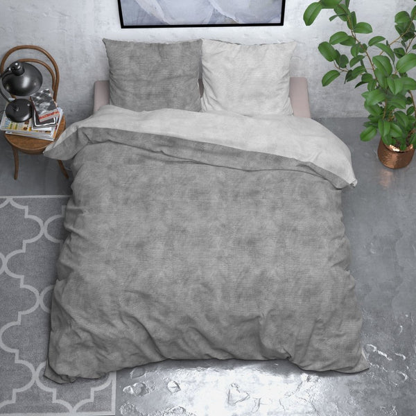 Brushed Cotton - Rich Flannel Duvet Cover Set Washed | Grey | Single - 140cm (W) x 220cm (L) - The Bedding & Blankets Store