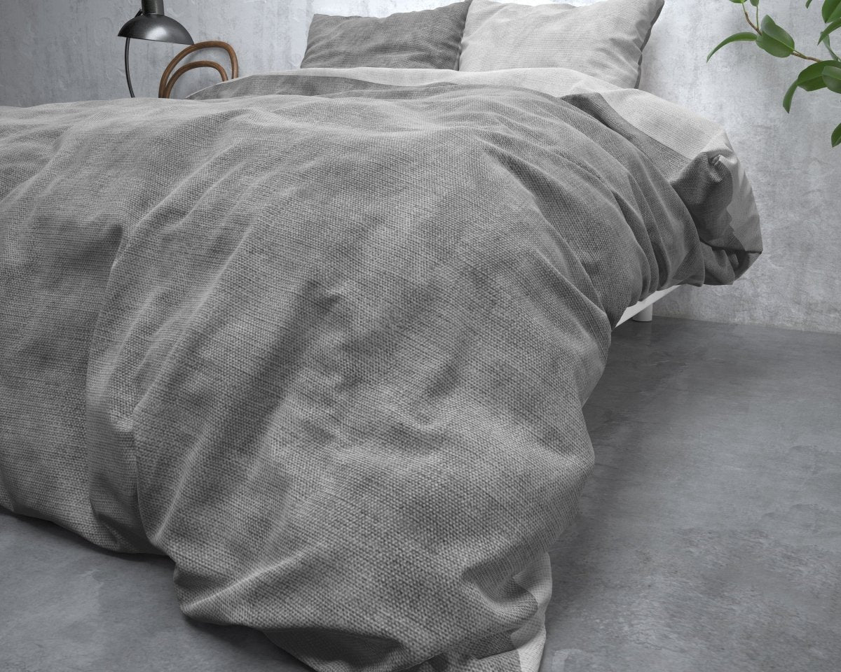 Brushed Cotton - Rich Flannel Duvet Cover Set Washed | Grey | Single - 140cm (W) x 220cm (L) - The Bedding & Blankets Store