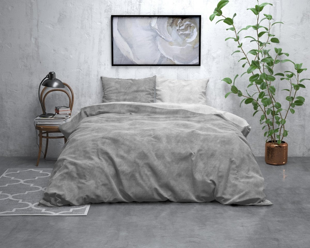Brushed Cotton - Rich Flannel Duvet Cover Set Washed | Grey | Single - 140cm (W) x 220cm (L) - The Bedding & Blankets Store