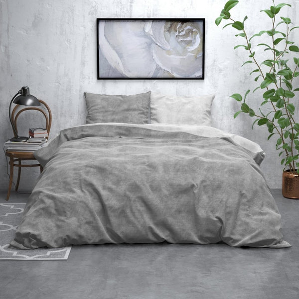 Brushed Cotton - Rich Flannel Duvet Cover Set Washed | Grey | Single - 140cm (W) x 220cm (L) - The Bedding & Blankets Store