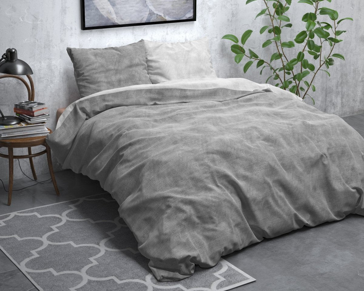 Brushed Cotton - Rich Flannel Duvet Cover Set Washed | Grey | Single - 140cm (W) x 220cm (L) - The Bedding & Blankets Store