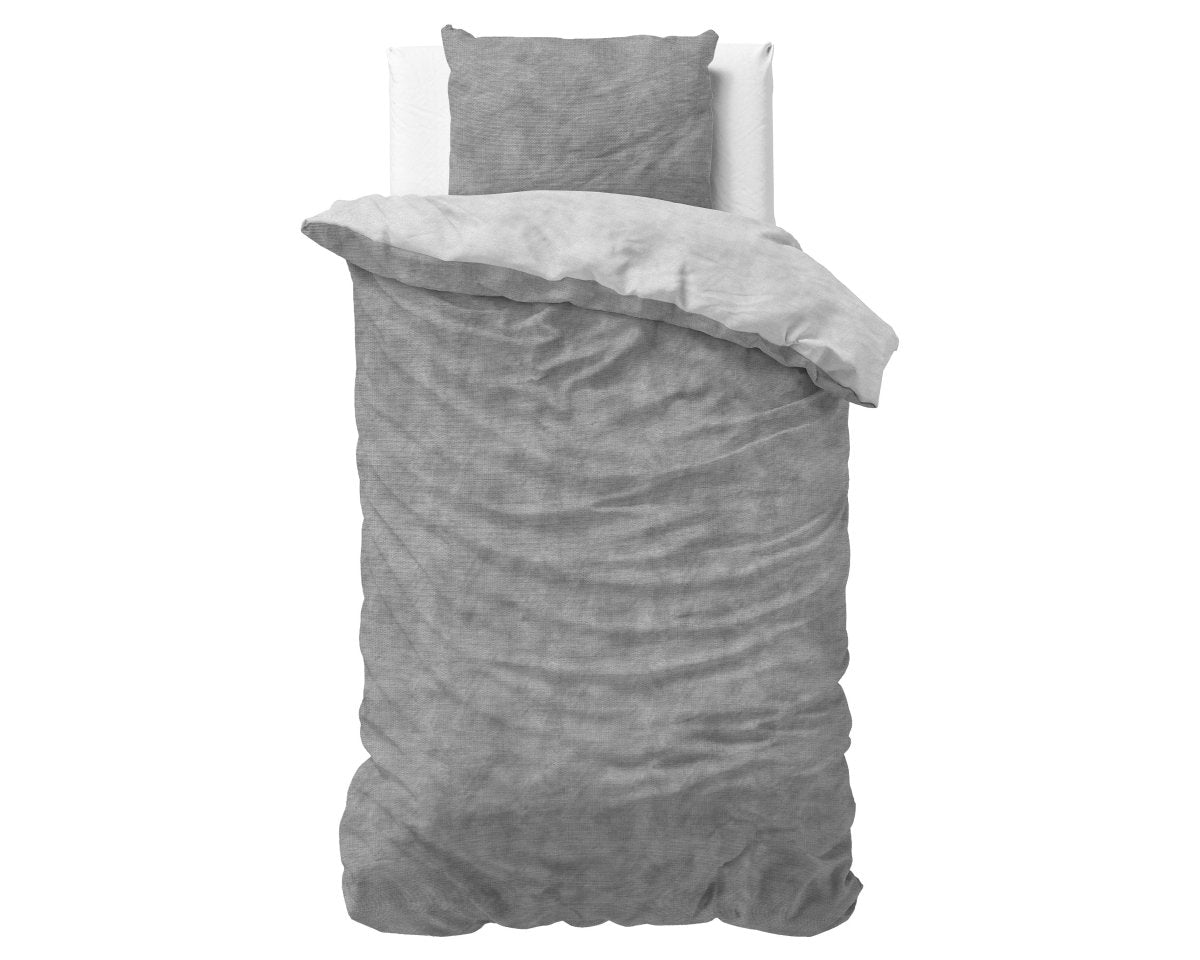 Brushed Cotton - Rich Flannel Duvet Cover Set Washed | Grey | Single - 140cm (W) x 220cm (L) - The Bedding & Blankets Store