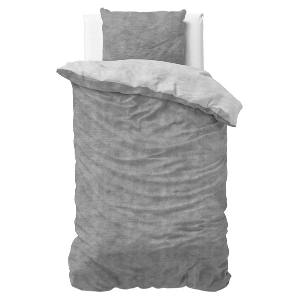 Brushed Cotton - Rich Flannel Duvet Cover Set Washed | Grey | Single - 140cm (W) x 220cm (L) - The Bedding & Blankets Store