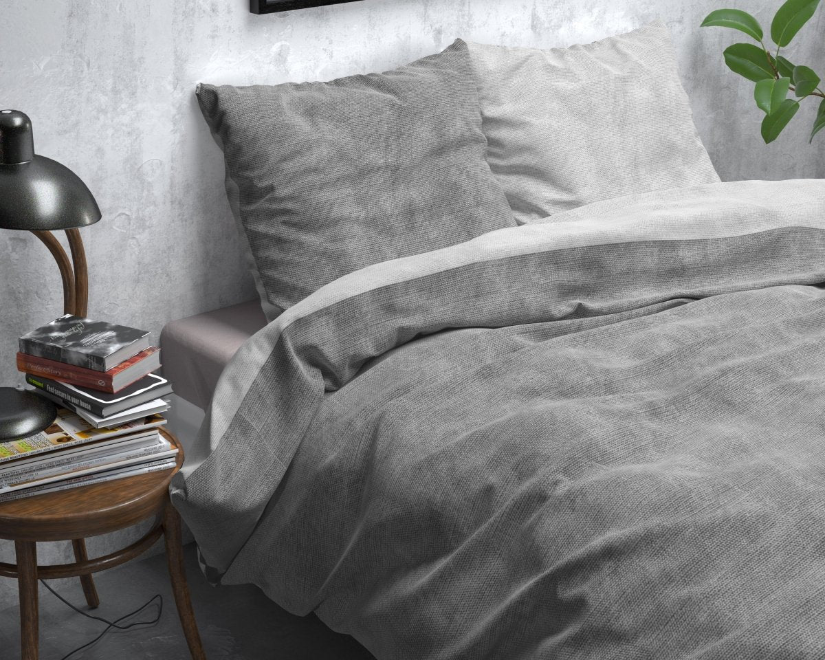 Brushed Cotton - Rich Flannel Duvet Cover Set Washed | Grey | Single - 140cm (W) x 220cm (L) - The Bedding & Blankets Store