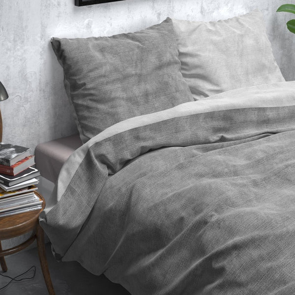Brushed Cotton - Rich Flannel Duvet Cover Set Washed | Grey | Single - 140cm (W) x 220cm (L) - The Bedding & Blankets Store