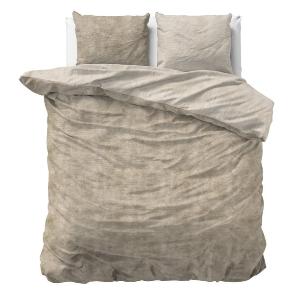 Brushed Cotton - Rich Flannel Duvet Cover Set Washed | Taupe | Double - 200cm (W) x 220cm (L) - The Bedding & Blankets Store
