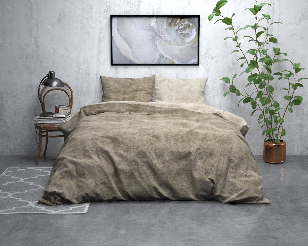 Brushed Cotton - Rich Flannel Duvet Cover Set Washed | Taupe | Double - 200cm (W) x 220cm (L) - The Bedding & Blankets Store