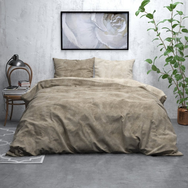 Brushed Cotton - Rich Flannel Duvet Cover Set Washed | Taupe | Double - 200cm (W) x 220cm (L) - The Bedding & Blankets Store