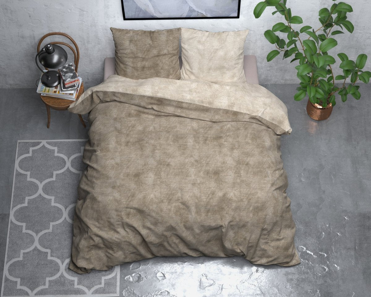 Brushed Cotton - Rich Flannel Duvet Cover Set Washed | Taupe | Double - 200cm (W) x 220cm (L) - The Bedding & Blankets Store