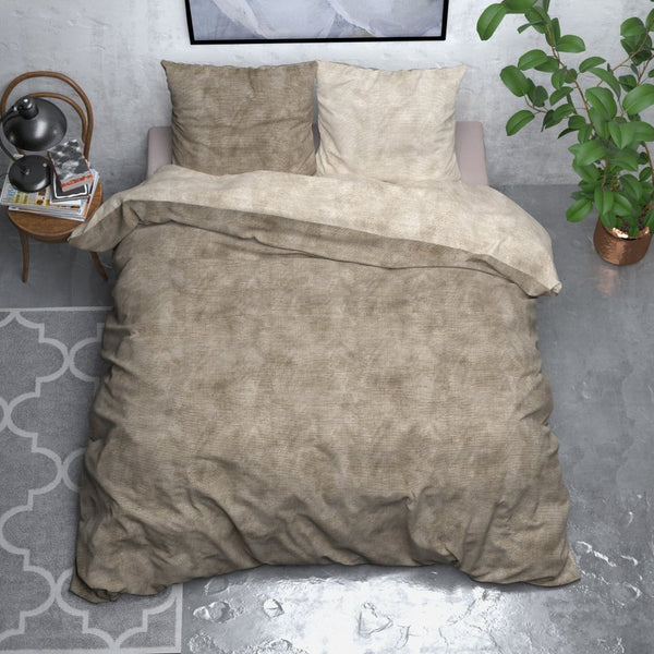 Brushed Cotton - Rich Flannel Duvet Cover Set Washed | Taupe | Double - 200cm (W) x 220cm (L) - The Bedding & Blankets Store