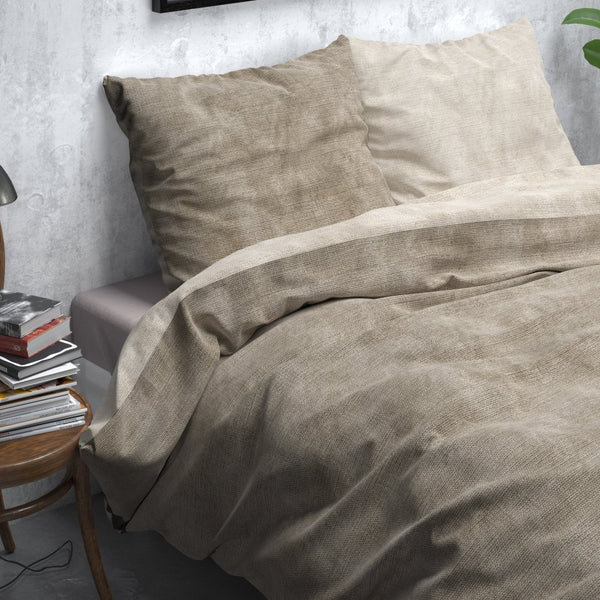 Brushed Cotton - Rich Flannel Duvet Cover Set Washed | Taupe | Single - 140cm (W) x 220cm (L) - The Bedding & Blankets Store