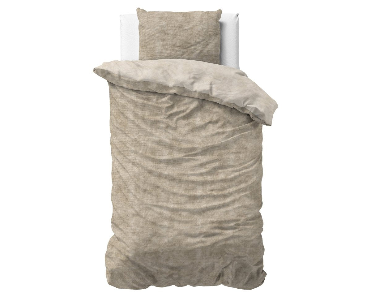 Brushed Cotton - Rich Flannel Duvet Cover Set Washed | Taupe | Single - 140cm (W) x 220cm (L) - The Bedding & Blankets Store