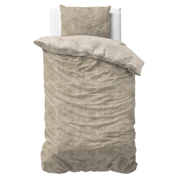 Brushed Cotton - Rich Flannel Duvet Cover Set Washed | Taupe | Single - 140cm (W) x 220cm (L) - The Bedding & Blankets Store