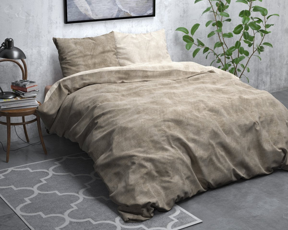 Brushed Cotton - Rich Flannel Duvet Cover Set Washed | Taupe | Single - 140cm (W) x 220cm (L) - The Bedding & Blankets Store