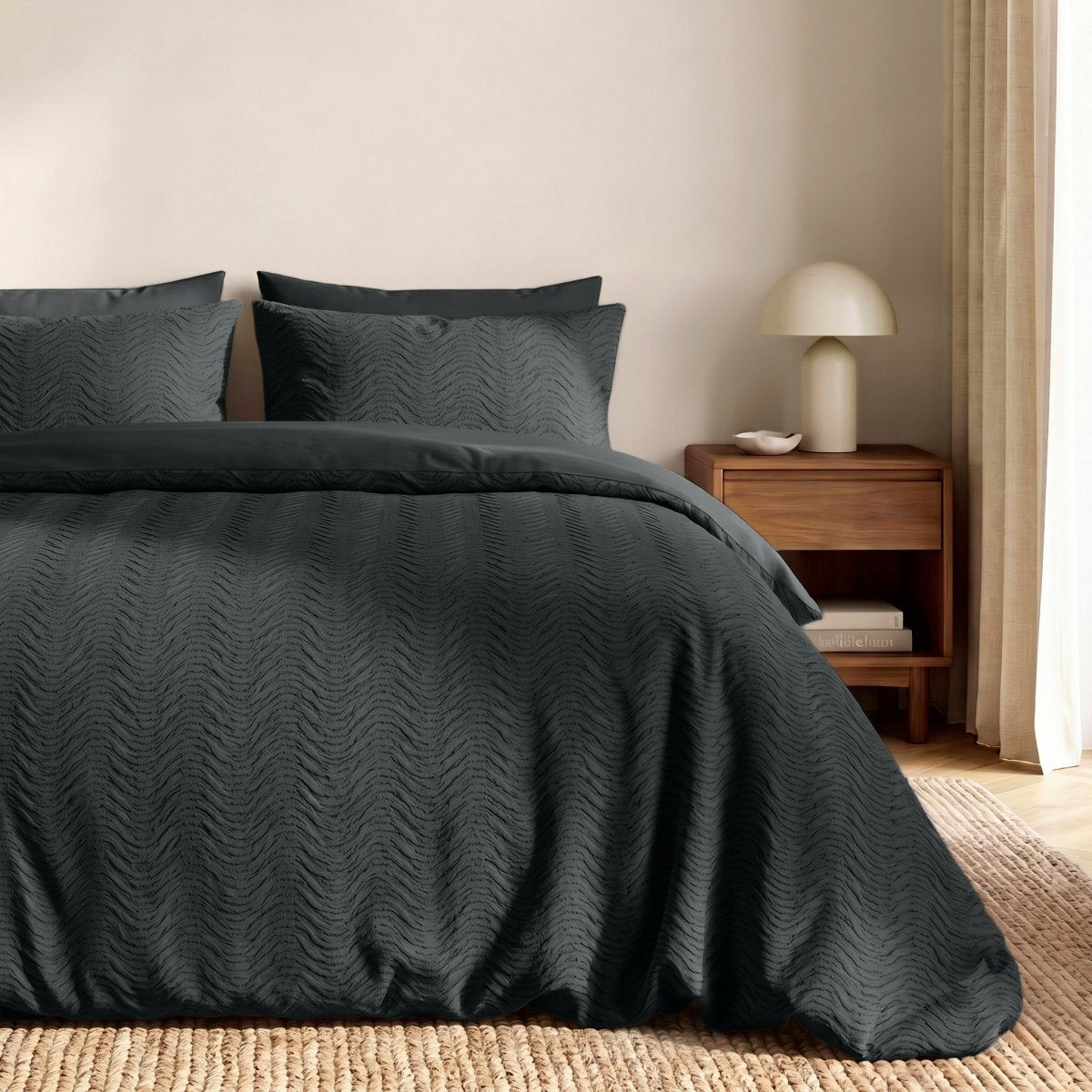 Embossed Microfibre Duvet Cover Set Curve 3D | Anthracite | Single - 140cm (W) x 220cm (L) - The Bedding & Blankets Store