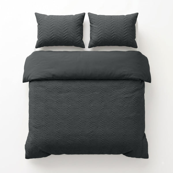 Embossed Microfibre Duvet Cover Set Curve 3D | Anthracite | Single - 140cm (W) x 220cm (L) - The Bedding & Blankets Store