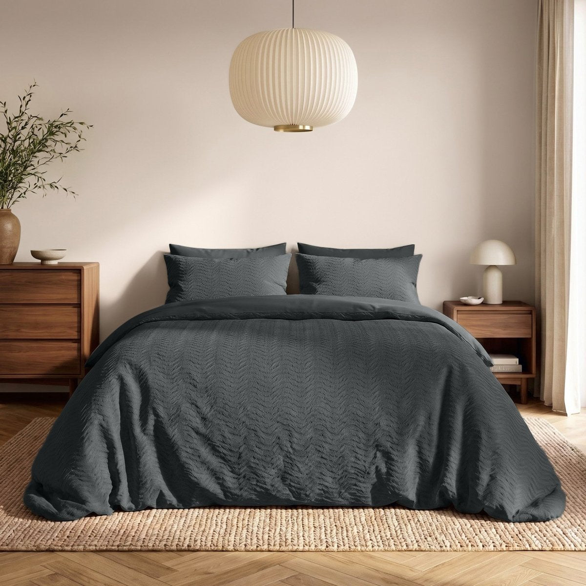 Embossed Microfibre Duvet Cover Set Curve 3D | Anthracite | Single - 140cm (W) x 220cm (L) - The Bedding & Blankets Store
