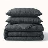 Embossed Microfibre Duvet Cover Set Curve 3D | Anthracite | Single - 140cm (W) x 220cm (L) - The Bedding & Blankets Store