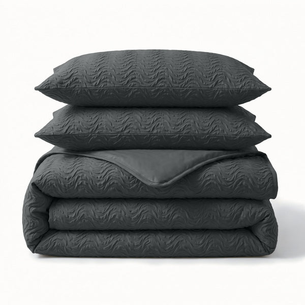 Embossed Microfibre Duvet Cover Set Curve 3D | Anthracite | Single - 140cm (W) x 220cm (L) - The Bedding & Blankets Store