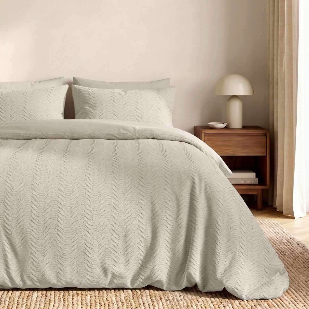 Embossed Microfibre Duvet Cover Set Curve 3D | Cream | Single - 140cm (W) x 220cm (L) - The Bedding & Blankets Store