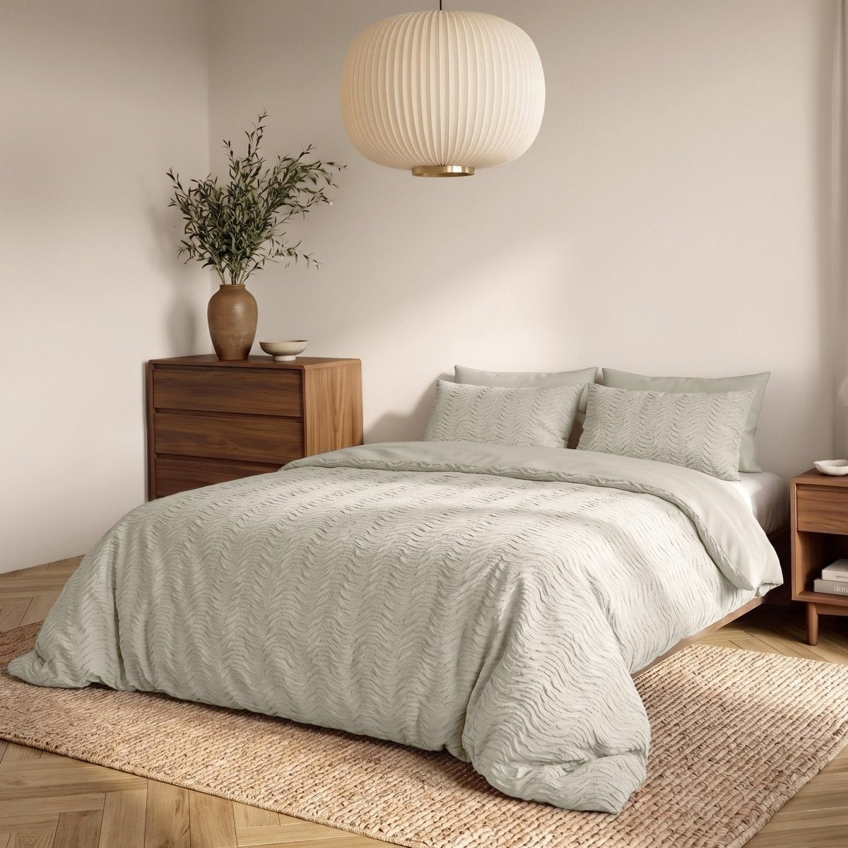 Embossed Microfibre Duvet Cover Set Curve 3D | Cream | Single - 140cm (W) x 220cm (L) - The Bedding & Blankets Store