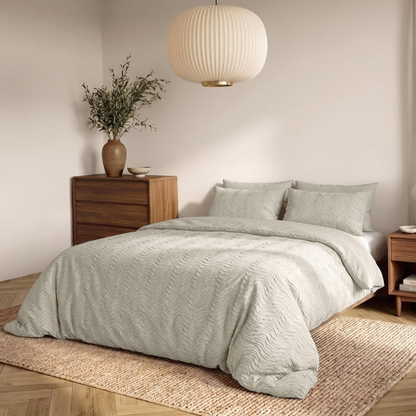 Embossed Microfibre Duvet Cover Set Curve 3D | Cream | Single - 140cm (W) x 220cm (L) - The Bedding & Blankets Store