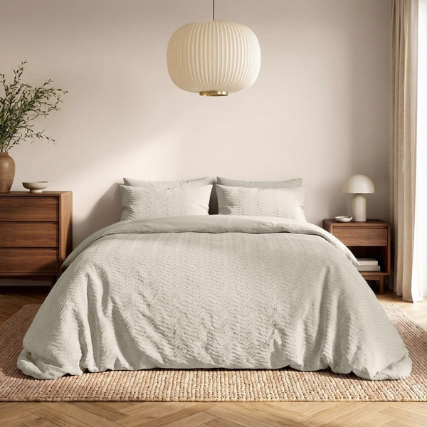 Embossed Microfibre Duvet Cover Set Curve 3D | Cream | Single - 140cm (W) x 220cm (L) - The Bedding & Blankets Store