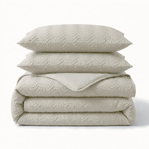 Embossed Microfibre Duvet Cover Set Curve 3D | Cream | Single - 140cm (W) x 220cm (L) - The Bedding & Blankets Store