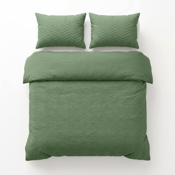Embossed Microfibre Duvet Cover Set Curve 3D | Green | Single - 140cm (W) x 220cm (L) - The Bedding & Blankets Store