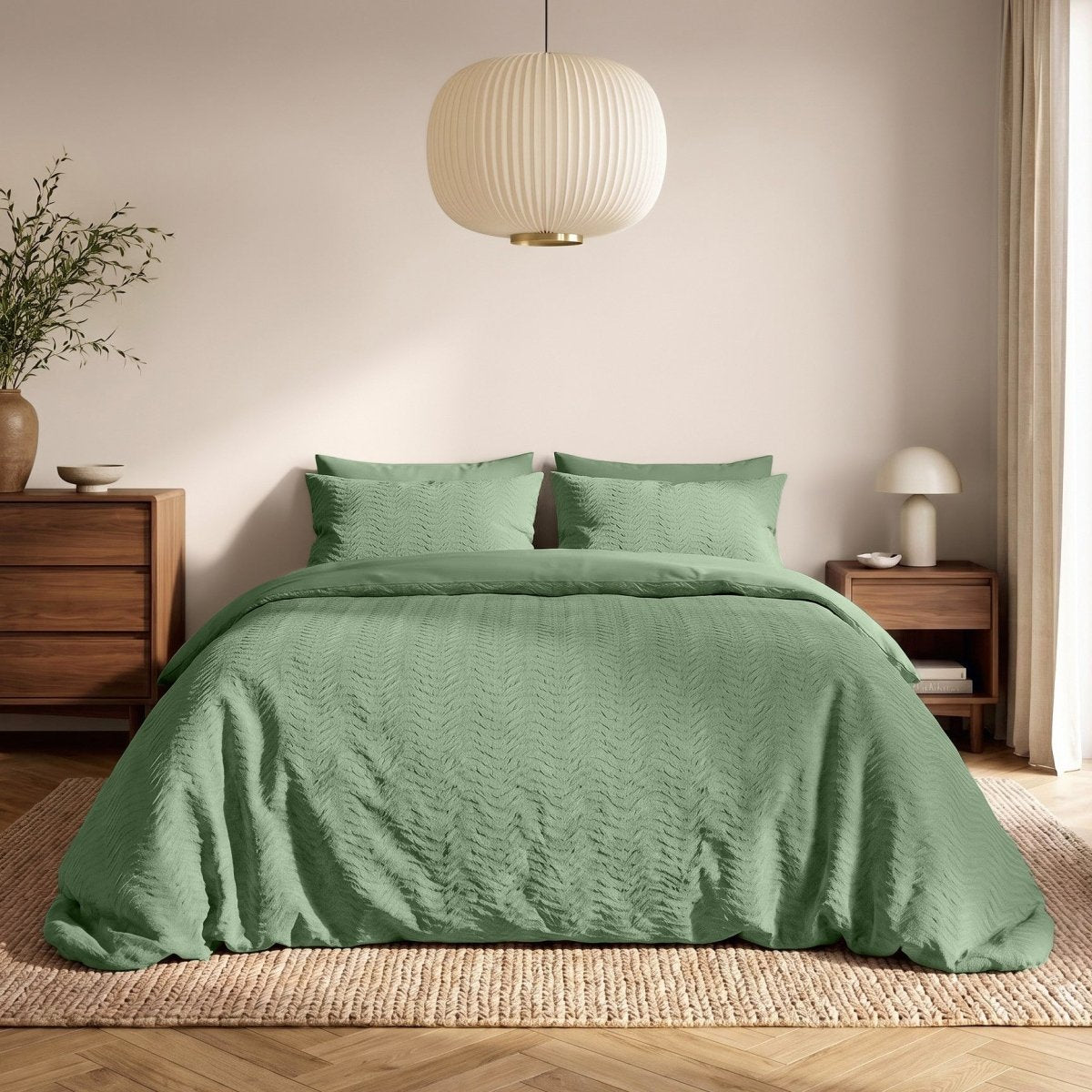 Embossed Microfibre Duvet Cover Set Curve 3D | Green | Single - 140cm (W) x 220cm (L) - The Bedding & Blankets Store