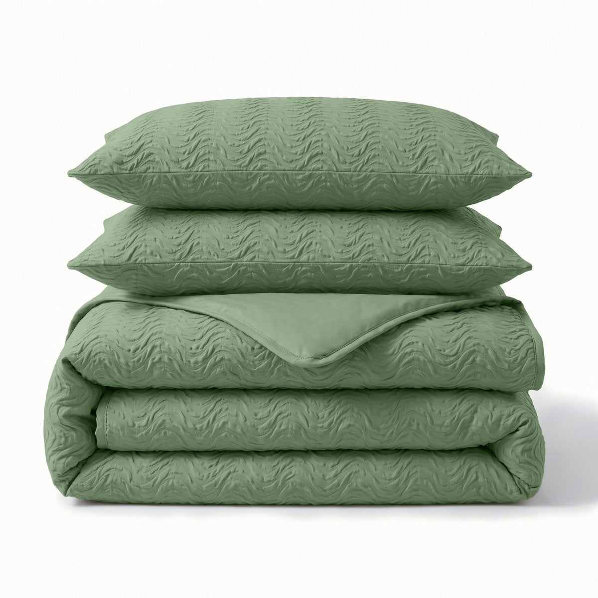 Embossed Microfibre Duvet Cover Set Curve 3D | Green | Single - 140cm (W) x 220cm (L) - The Bedding & Blankets Store