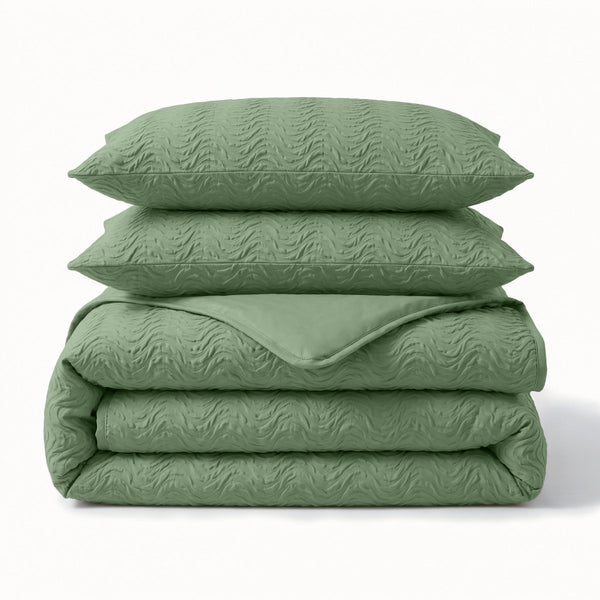 Embossed Microfibre Duvet Cover Set Curve 3D | Green | Single - 140cm (W) x 220cm (L) - The Bedding & Blankets Store