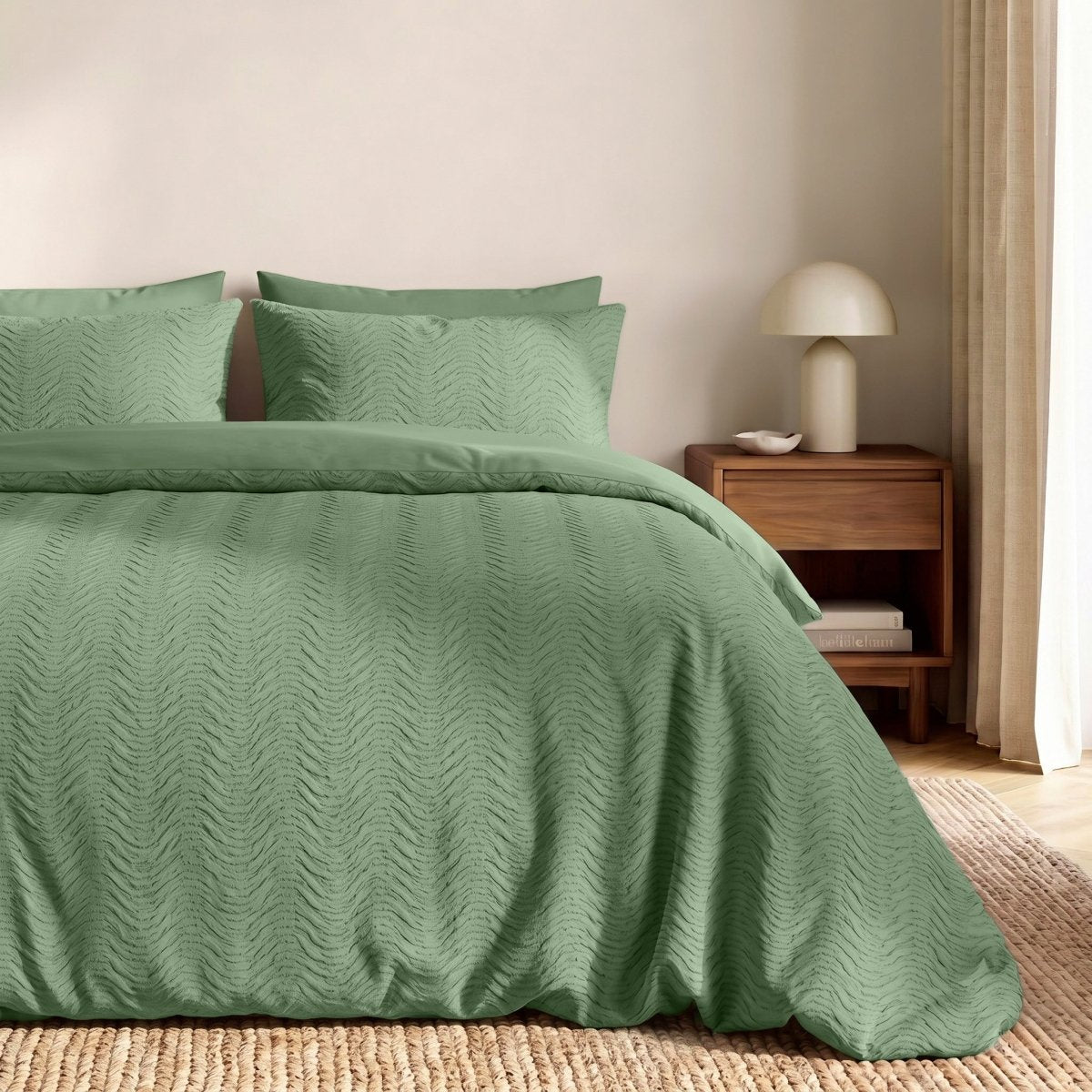 Embossed Microfibre Duvet Cover Set Curve 3D | Green | Single - 140cm (W) x 220cm (L) - The Bedding & Blankets Store
