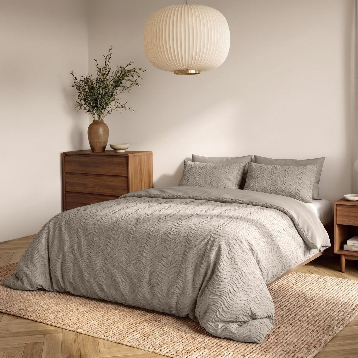 Embossed Microfibre Duvet Cover Set Curve 3D | Taupe/Grey | Single - 140cm (W) x 220cm (L) - The Bedding & Blankets Store