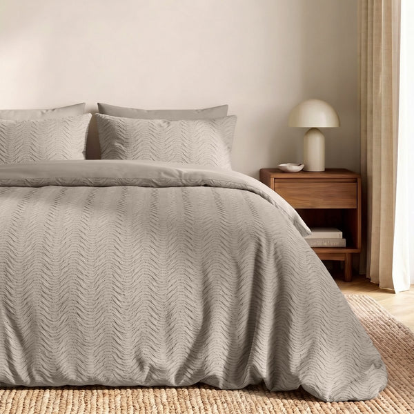Embossed Microfibre Duvet Cover Set Curve 3D | Taupe/Grey | Single - 140cm (W) x 220cm (L) - The Bedding & Blankets Store
