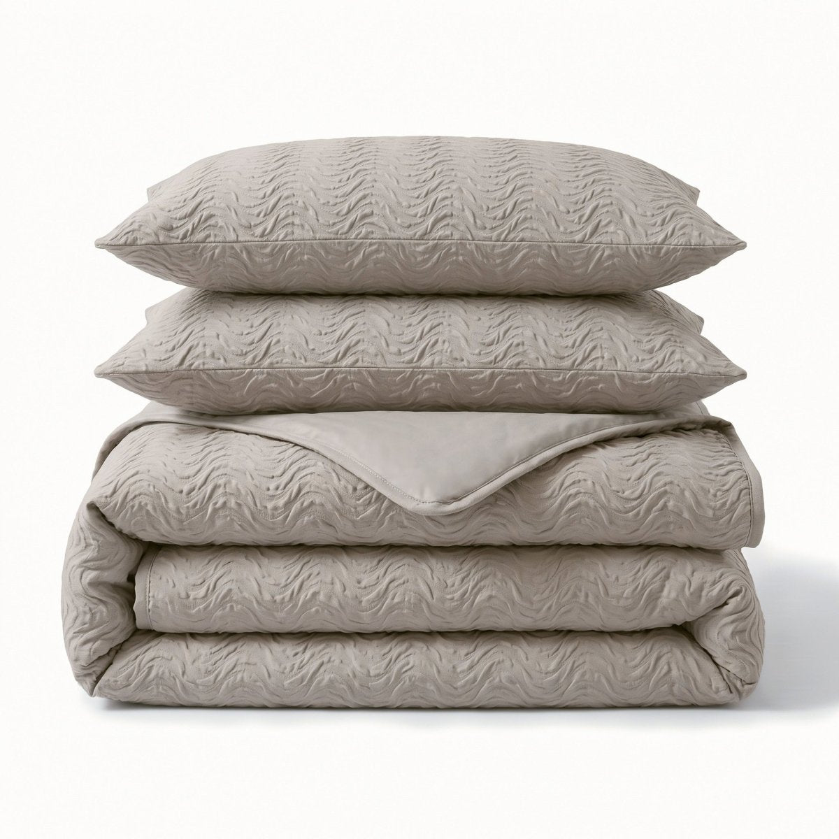 Embossed Microfibre Duvet Cover Set Curve 3D | Taupe/Grey | Single - 140cm (W) x 220cm (L) - The Bedding & Blankets Store