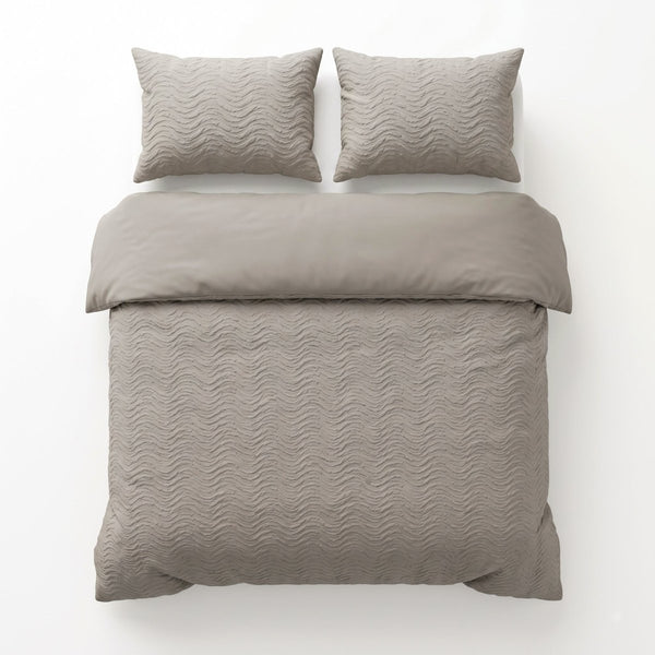 Embossed Microfibre Duvet Cover Set Curve 3D | Taupe/Grey | Single - 140cm (W) x 220cm (L) - The Bedding & Blankets Store