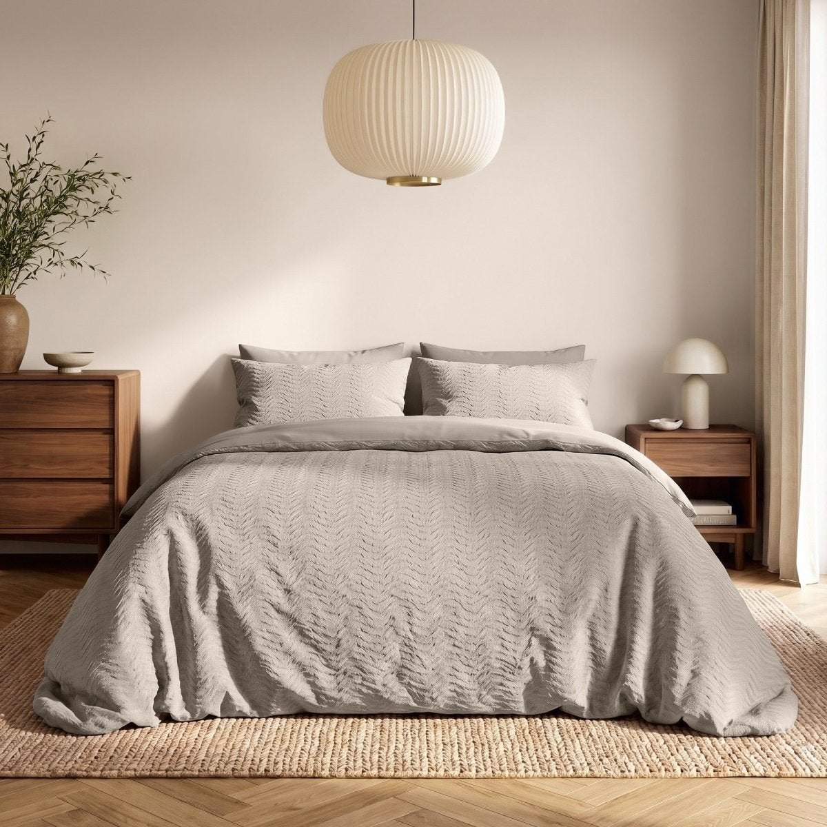Embossed Microfibre Duvet Cover Set Curve 3D | Taupe/Grey | Single - 140cm (W) x 220cm (L) - The Bedding & Blankets Store