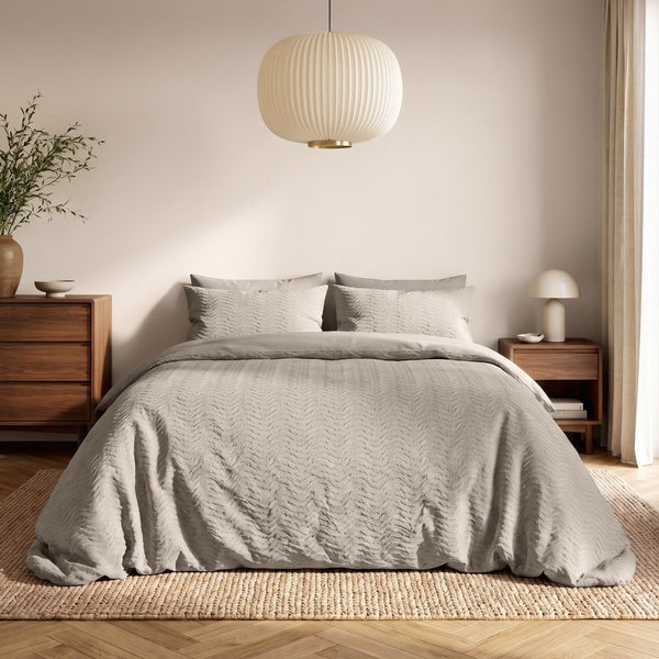 Embossed Microfibre Duvet Cover Set Curve 3D | Taupe/Grey | Single - 140cm (W) x 220cm (L) - The Bedding & Blankets Store