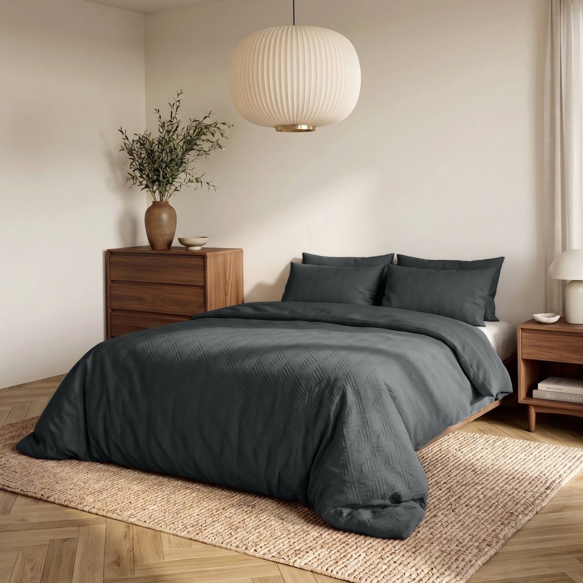 Embossed Microfibre Duvet Cover Set Modern Geo 3D | Anthracite | Single - 140cm (W) x 220cm (L) - The Bedding & Blankets Store