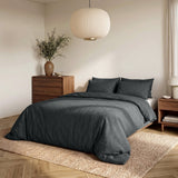 Embossed Microfibre Duvet Cover Set Modern Geo 3D | Anthracite | Single - 140cm (W) x 220cm (L) - The Bedding & Blankets Store