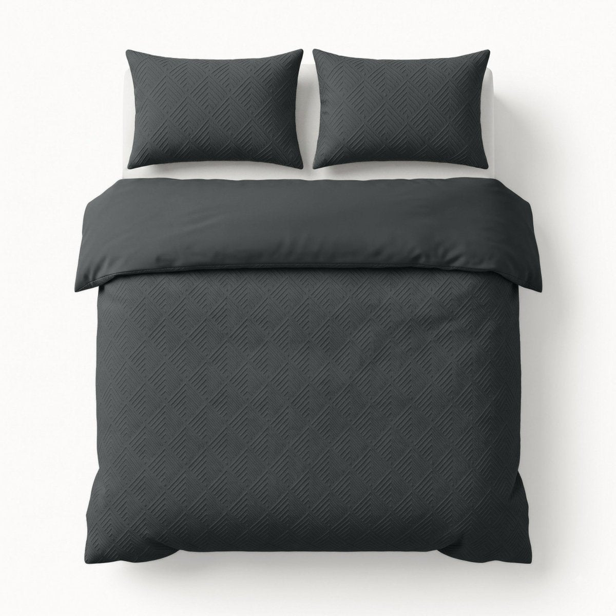 Embossed Microfibre Duvet Cover Set Modern Geo 3D | Anthracite | Single - 140cm (W) x 220cm (L) - The Bedding & Blankets Store