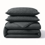 Embossed Microfibre Duvet Cover Set Modern Geo 3D | Anthracite | Single - 140cm (W) x 220cm (L) - The Bedding & Blankets Store