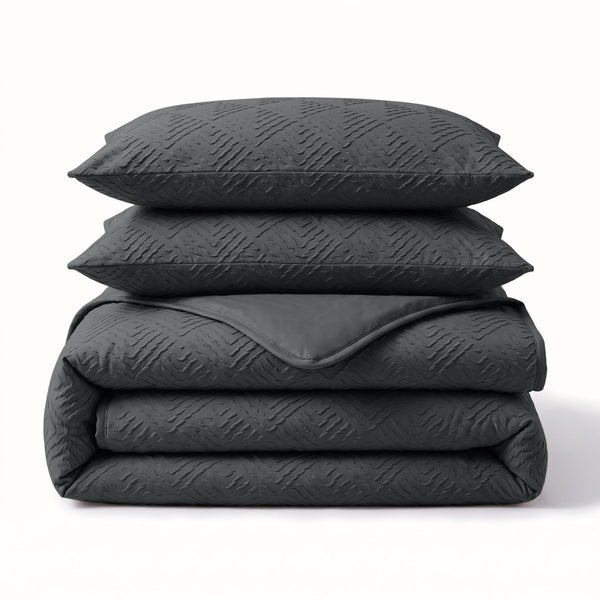 Embossed Microfibre Duvet Cover Set Modern Geo 3D | Anthracite | Single - 140cm (W) x 220cm (L) - The Bedding & Blankets Store