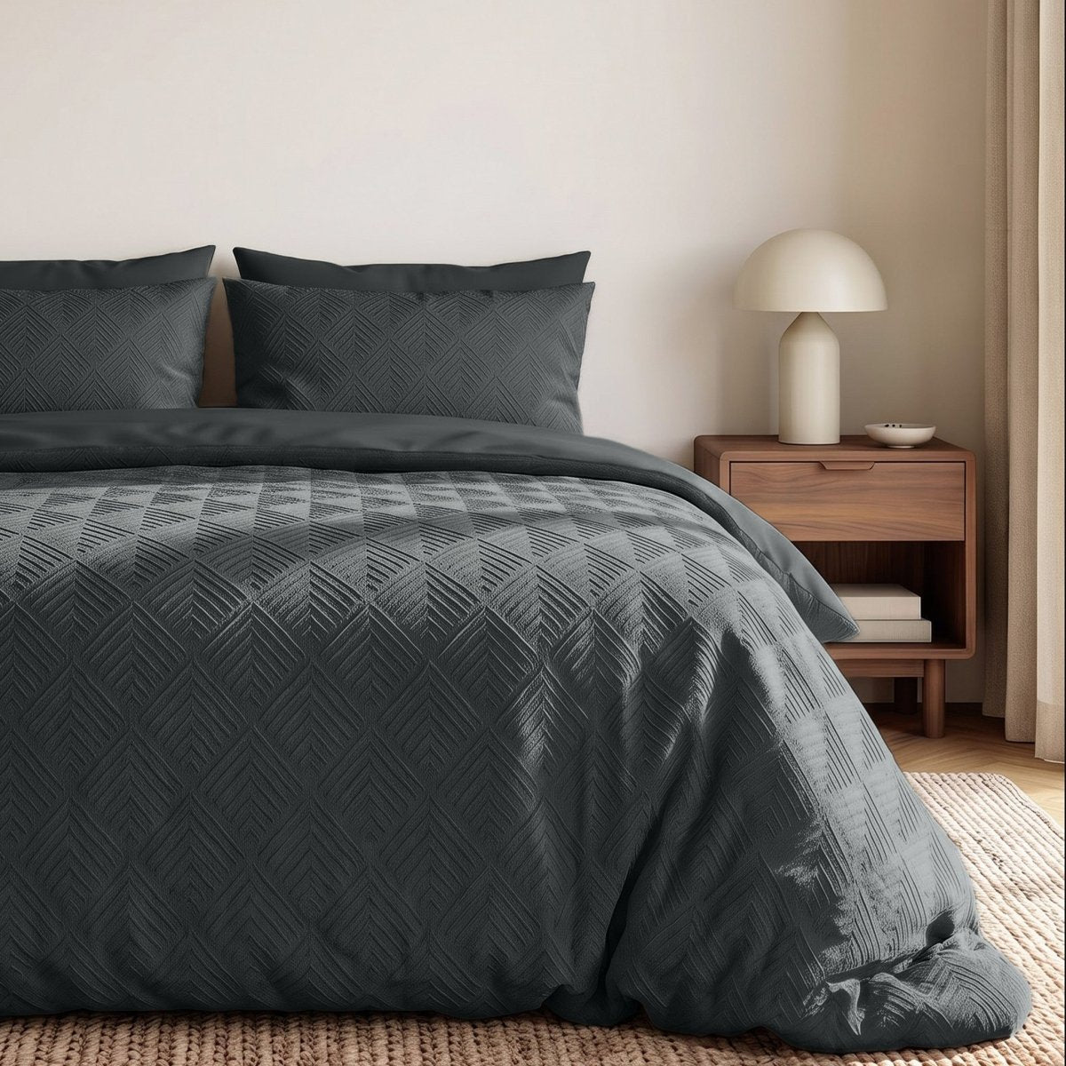 Embossed Microfibre Duvet Cover Set Modern Geo 3D | Anthracite | Single - 140cm (W) x 220cm (L) - The Bedding & Blankets Store