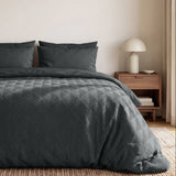Embossed Microfibre Duvet Cover Set Modern Geo 3D | Anthracite | Single - 140cm (W) x 220cm (L) - The Bedding & Blankets Store