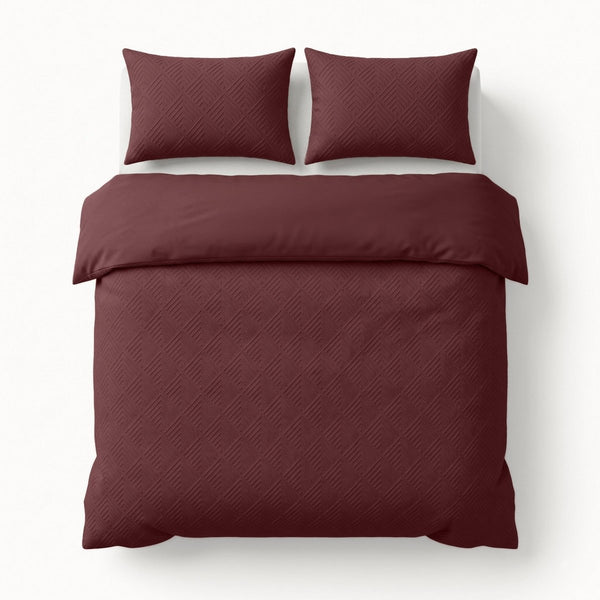 Embossed Microfibre Duvet Cover Set Modern Geo 3D | Burgundy | Single - 140cm (W) x 220cm (L) - The Bedding & Blankets Store