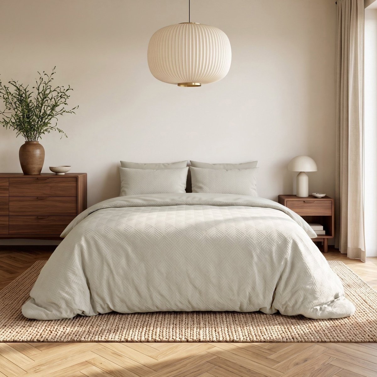 Embossed Microfibre Duvet Cover Set Modern Geo 3D | Cream | Single - 140cm (W) x 220cm (L) - The Bedding & Blankets Store